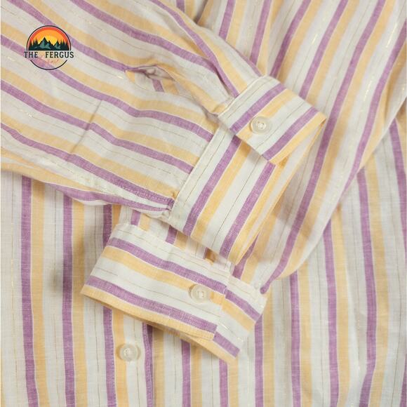 Chicos Striped 100% Linen Pink No Iron Button Up Shirt Plus Women's Sz 3 (16/18) - Picture 5 of 11